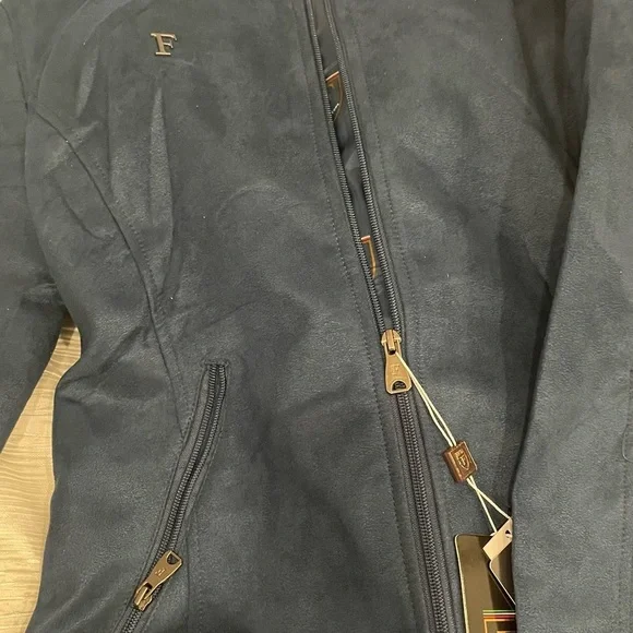 “F Collections" Jacket Size Small Blue Suede Zippered Front Long Sleeve Hooded - Picture 8 of 8
